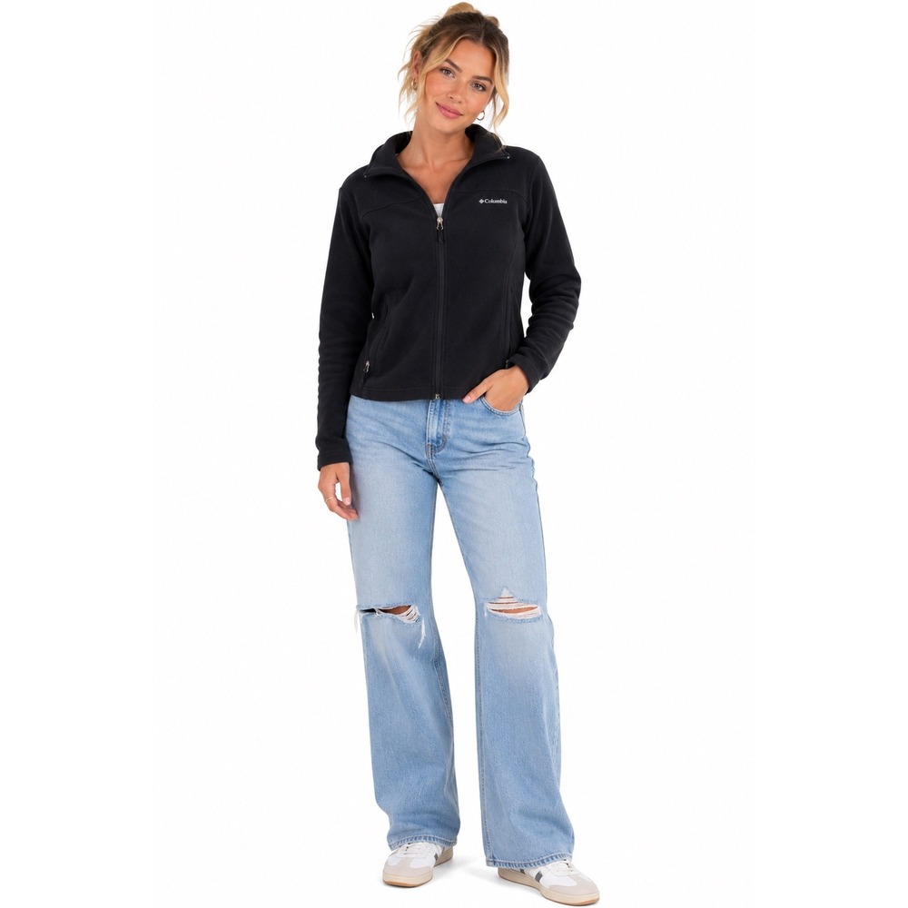 Columbia Fleece Jacket Womens Large Black Full Zip Mock Neck Gorpcore Coat